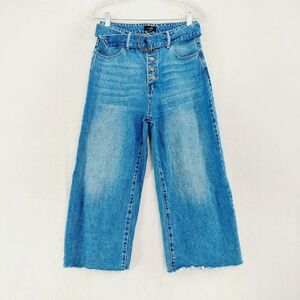 Ontwelfth Wide Leg Button Fly Belted Raw Hem Jeans P6883